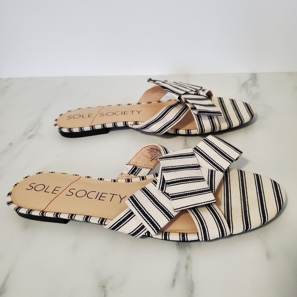 Sole society Slide Slip On Striped Matty Sandals with bow - Picture 6 of 8